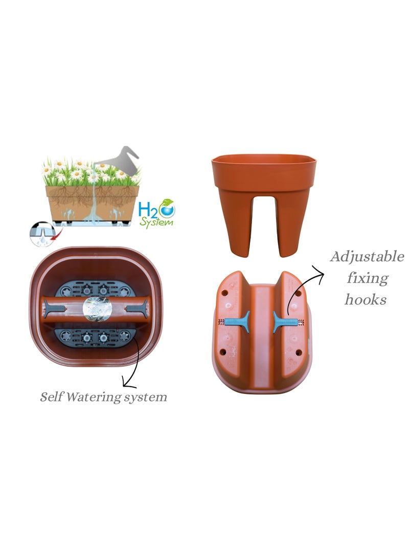 IDEL Self Hanging Flower Planter Pot PBACK – Balcony & Garden Pots with Adjustable Hooks and Self Watering – Durable Premium Hanging Planters – Made in Italy (Clay, 30cm) - Image 1